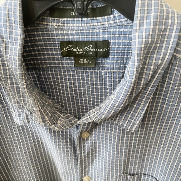 Eddie Bauer Classic Fit Shirt Mens Size XL Blue Plaid Short Sleeve Pocket Casual - Picture 6 of 6